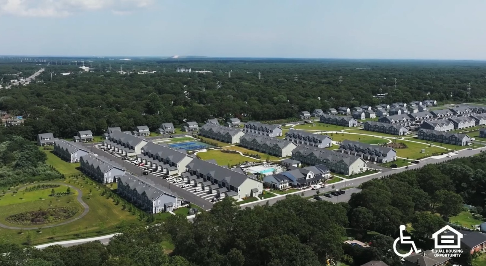 aerial view of buildings and trees